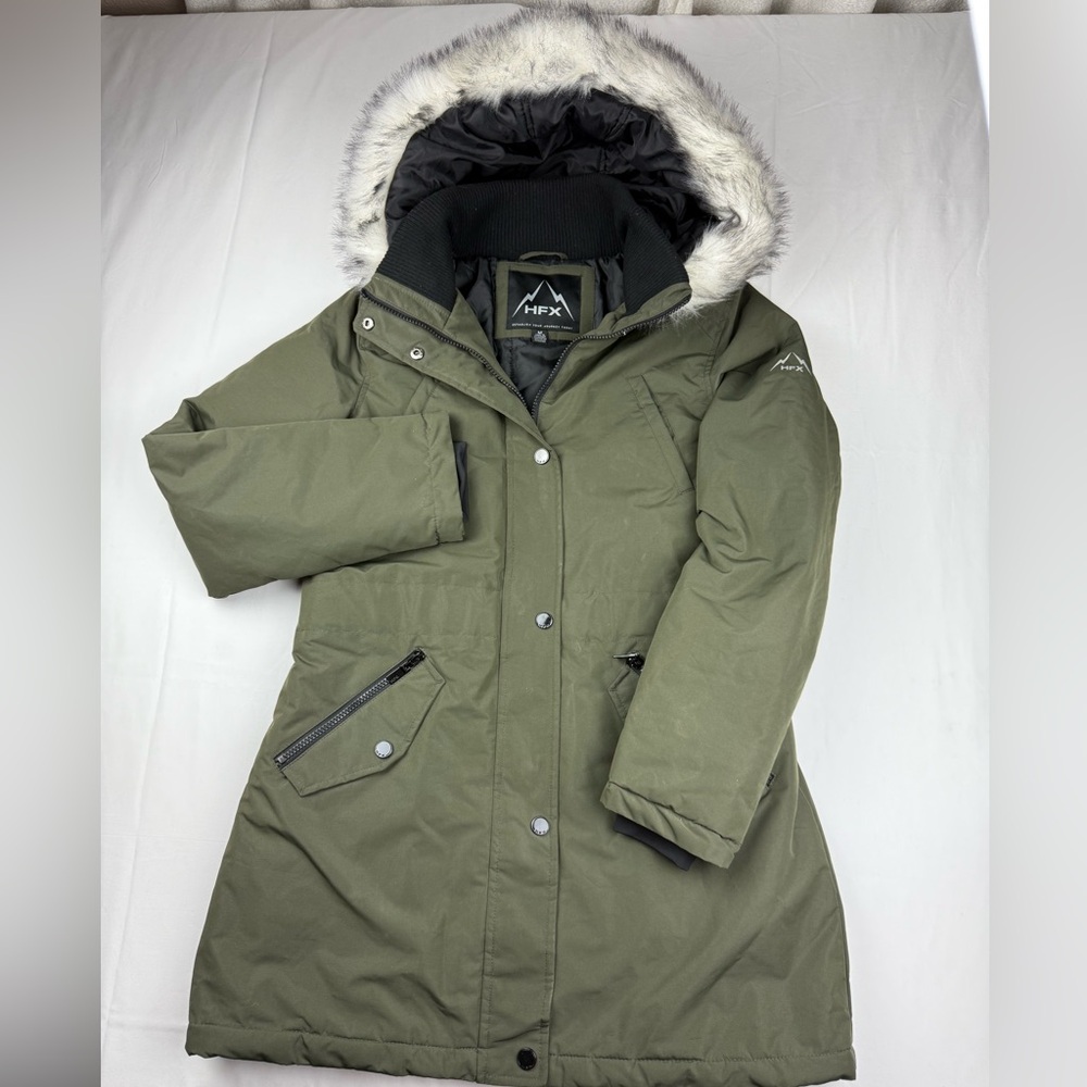 HFX Women's Olive Parka with Faux Fur Hood